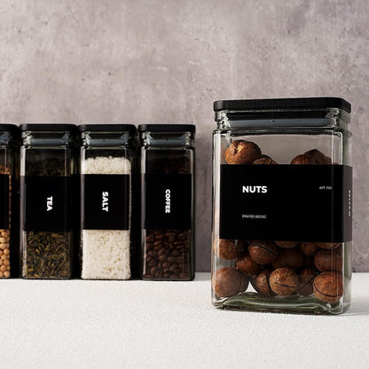 27 oz Glass Storage Jars with Bamboo Lid, set of 6, glass canisters with airtight lids, Clear jars with lids for Cookie, Candy, Tea, Coffee Bean and Rice, Black