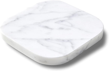 𝐋𝐮𝐱𝐮𝐫𝐲 𝐈𝐭𝐚𝐥𝐢𝐚𝐧 100% Marble Tile Coasters – Set of 4 – Square Modern Bar Coasters for Drinks, Coffee –Stone Holder for Home Décor, Housewarming Gifts (Carrara White)