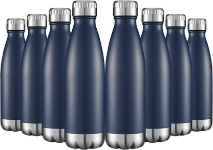 HASLE OUTFITTERS 17oz Stainless Steel Water Bottles Bulk, Vacuum Insulated Water Bottles Double Walled Powder Coated Reusable Metal Sports Water Bottles Keep Drinks Hot and Cold, Navy, 8Packs