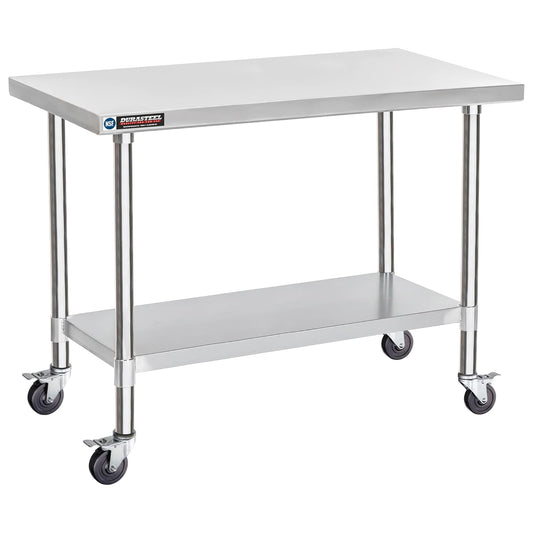 DuraSteel 24x48 NSF Stainless Steel Cart - Heavy Duty Food Prep Table with Undershelf - Rolling Kitchen Island on Wheels for Commercial Restaurant Kitchen, Garage, Outdoor Cooking, BBQ Grill, Counter