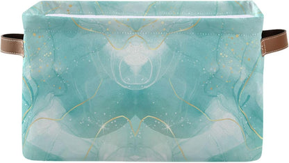 susiyo Large Foldable Storage Bins Storage Cubes Bin Baskets for Shelves with Handles Decorative Fabric Storage Baskets for Organizing Shelves Closet Nursery Home Toys 2 Packs,Green Marble