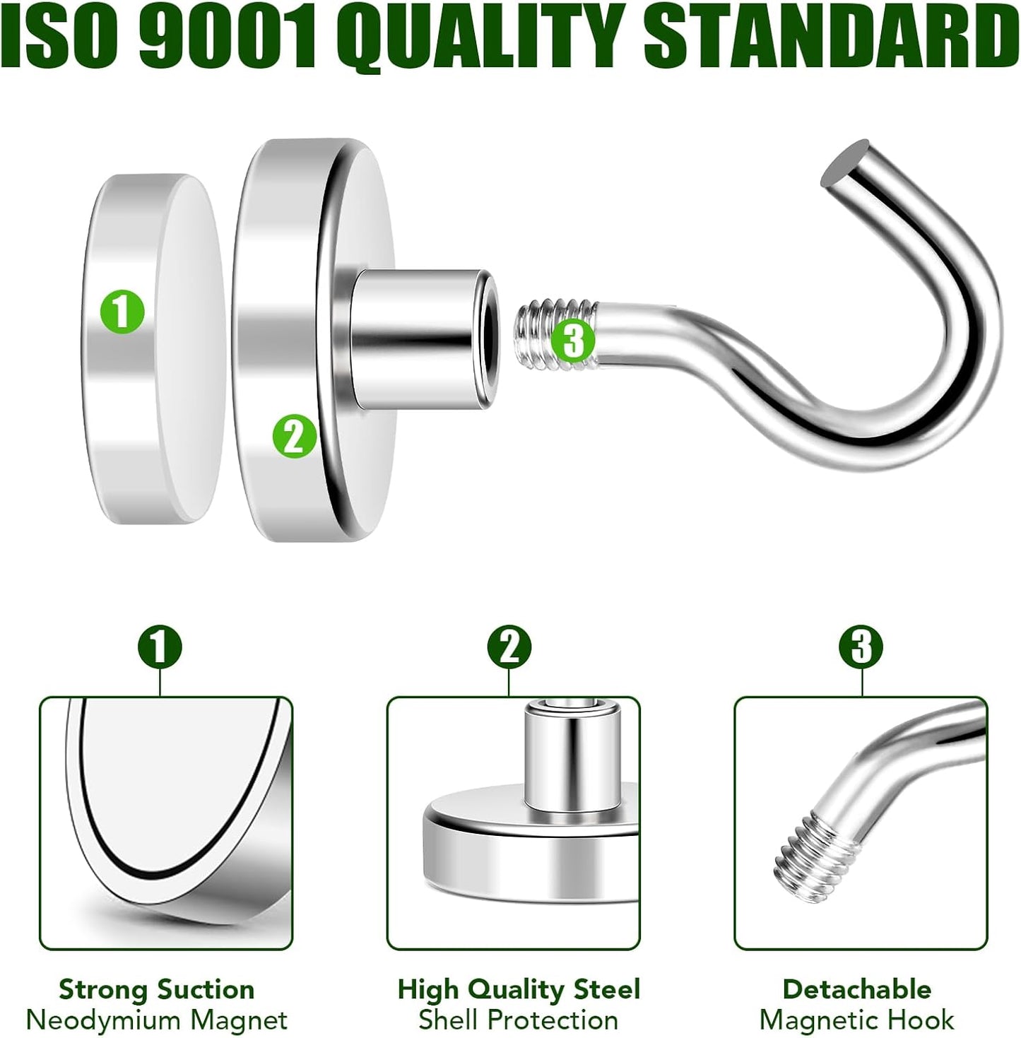 MIKEDE Magnetic Hooks Heavy Duty, 40lbs Earth Magnets with Hooks for Refrigerator, Strong Magnets with Rust Proof Metal Hooks for Cruise Cabins, Classroom, Outdoor - Pack of 20