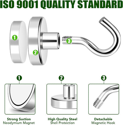 MIKEDE Magnetic Hooks Heavy Duty, 40lbs Earth Magnets with Hooks for Refrigerator, Strong Magnets with Rust Proof Metal Hooks for Cruise Cabins, Classroom, Outdoor - Pack of 20