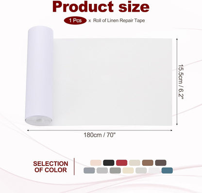 PATIKIL 70x6.2 Inch Linen Repair Tape, Repair Fabric Patch Self Adhesive Couch Patch Line Repair Patch for Furniture Sofa Car Seats Office Chairs, White