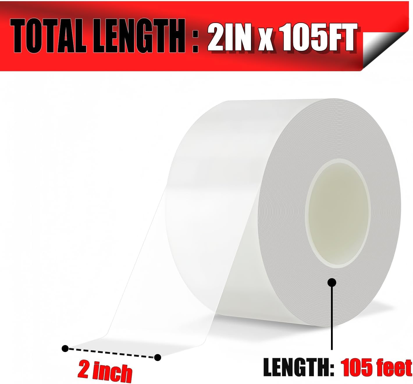 Window Weather Sealing Tape 2 in x 105 FT Weather Stripping Weatherproof Draft Stopper Clear Window Insulation Tape for Doors Windows Garages RVs Energy Saving Kit (2 in x 105 Feet)