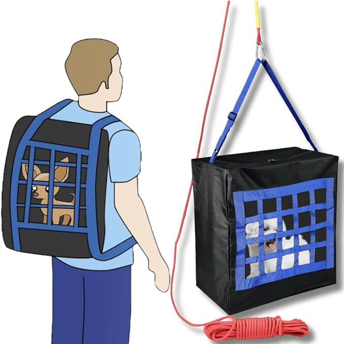 Fire Emergency Escape Bag for Pets up to 100 Pounds - Rope 50ft Incl. - Safety Equipment Carrier - Rapid Rescue Bag for Pets Animals (Large 28"x21"x14") - Life-saving Tool for Dogs, Cats - Rescue Sack