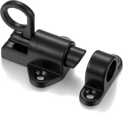 6 Packs Self-Closing Latches，Black Spring Door Lock，Resilient Bolt Latch Aluminum Alloy Safety Automatic Spring Barrel Slide Door Lock with Screws,Used for Gate,Window and Cabinet etc