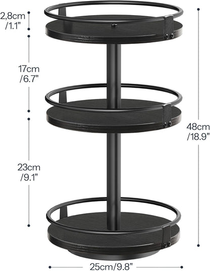 HOOBRO Lazy Susan Organizer, Rotating Spice Rack, 3-Tier Organizer, Turntable Spice Rack, Vertical Storage Organizer, for Kitchen Countertop, Vanity, Dining Table, Black BB09TL01
