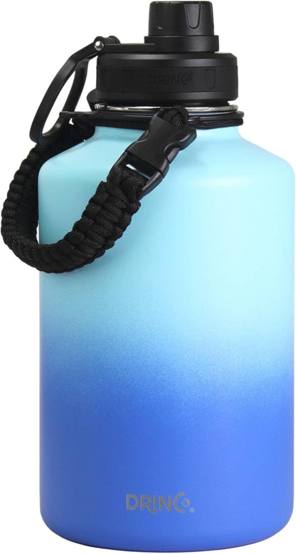 DRINCO Stainless Steel Water Bottle Spout Lid Vacuum Insulated Double Wall Water Bottle(64oz 40oz 32oz 22oz 18oz 14oz) Leak Proof Keep Cold Sport Camping Hiking (64 oz, 64oz Morning Sky Blue)