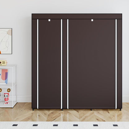 SORCEDAS Portable Wardrobe Closet Storage Organizer Metal Hanging Rack Non-Woven Fabric (Coffee, 51 Inch)