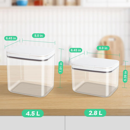 Flour Sugar Storage Containers, 2Pack 2.9 Qt + 4.75 Qt Food Storage Container with Pop-to-Flip Lids for Rice Dog Food Dog Treat Storage, Kitchen Organizers and Storage