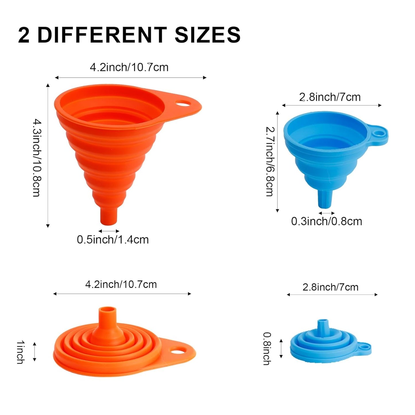 Kitchen Funnel Set of 6, Food Grade Foldable Small and Large Funnel Colorful Silicone Collapsible Funnels Flexible Funnels for Kitchen Use Filling Bottles Liquid Transfer Kitchen Gadgets Accessories
