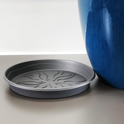 FixtureDisplays® Garden Plastic Round 11.8" Diameter 12" Tall Planter Resin Glazed Faux Ceramic Flower Pots Drainage Hole with Saucer Decorative Pot 15580-NF