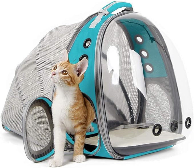 halinfer Back Expandable Cat Backpack Carrier, Fit up to 12 lbs, Space Capsule Bubble Window Pet Carrier Backpack for Cat and Small Puppy