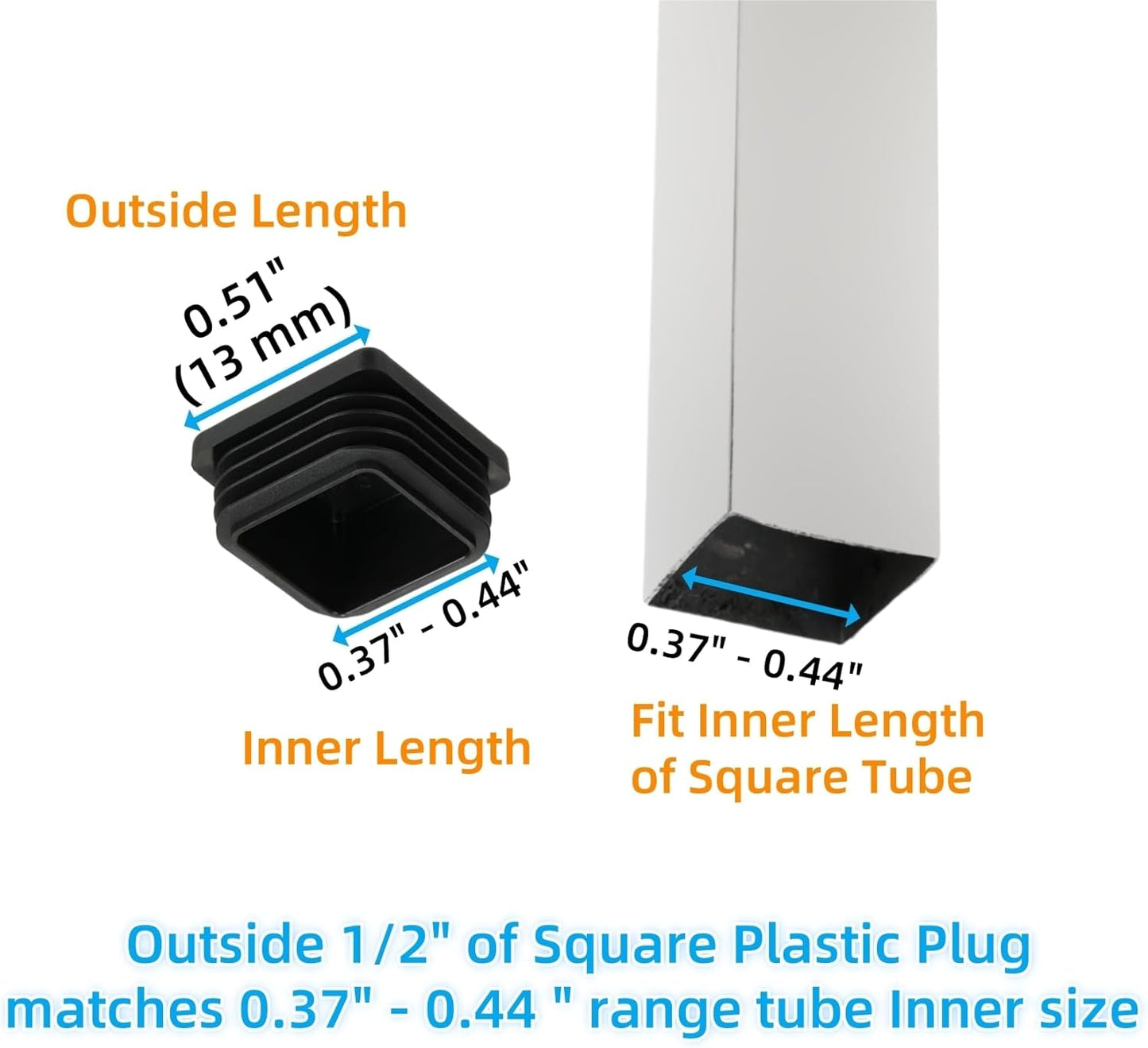 Furnigear Plastic Plugs Tubing End Cap Chair End Caps Outside Bottom Tubing Caps Square Furniture Sliders Glides Black (40, Fit 0.35-0.44" Square Tube Inner Size)