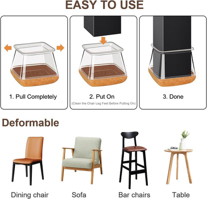 20 Pcs Chair Leg Floor Protectors for Hardwood Floors, Clear Rubber Furniture Sliders with Felt, Silicone Furniture Leg Caps Covers (Fit Square Diameter:13/16" to 1")