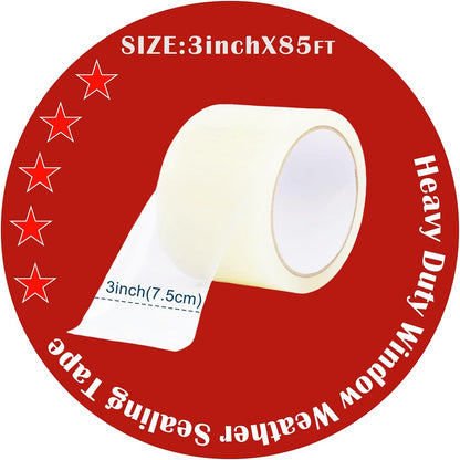 Transparent Weather Sealing Tape, 3-Inch x 85FT, Clear Draft Isolation Sealing Film - Clear Draft Stopper Adhesive Tape for Doors, Windows and Shower Glass Gaps