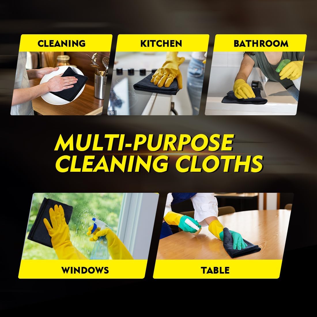 HOMEXCEL Microfiber Cleaning Cloth 20 Pack 11.5 x 11.5 inch Microfiber Towels for Cars Ultra Absorbent Car Washing Cloth Lint Free Streak Free Cleaning Rags for Car, Kitchen Window Black