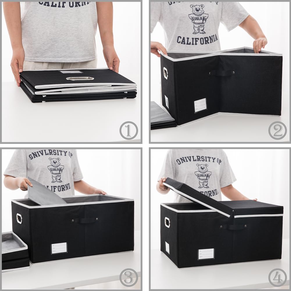 PRANDOM Storage Boxes with Lids [3-Pack] Fabric Collapsible Storage Bins Organizer Containers Baskets Cube with Cover for Home Bedroom Closet Office Nursery Black（23.4X15.9X11.5