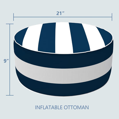 LVTXIII Inflatable Stool Ottoman Footrest with Handle, All Weather Foot Rest, Indoor or Outdoor Use for Home Patio Garden and Camping, D21 x H9, Cabana Navy