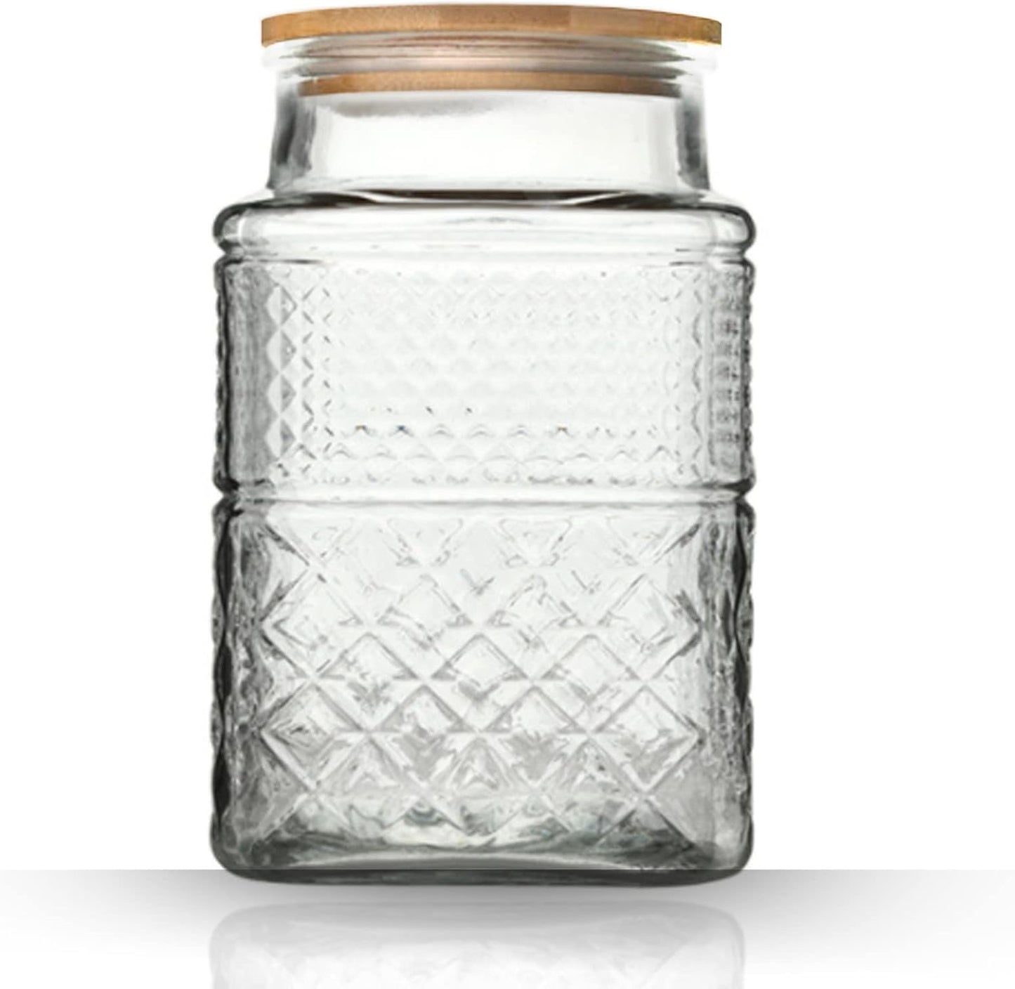 Large Glass Storage Jar, 60 FL OZ Glass Food Storage Containers with Bamboo Lid, Kitchen Containers Cereal Canisters Decorative Jar for Candy Snack Cookies Coffee Tea Nuts Airtight Glass Jars (Square)