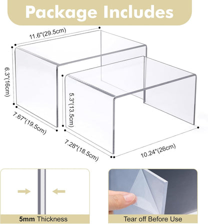 Acrylic Clear Kitchen Rack for Dishes, Spices Jars and Mugs, Kitchen Counter Cabinet Organizer, Clear Spice Rack Shelves, 5mm Thick, 2 Pack