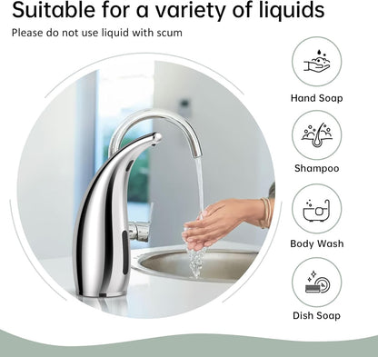 Automatic Liquid Soap Dispenser,300ML Touchless 4 Gear Adjustable,Countertop Electric Battery Operated Silver Hand Soap Dispenser with Sensor for Bathroom,Kitchen,Office