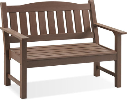 Psilvam 2-Person Outdoor Memorial Bench, All-Weather Poly Lumber Garden Bench, Rot-Resistant Outdoor Patio Bench for Park,Porch,and Church(Brown)