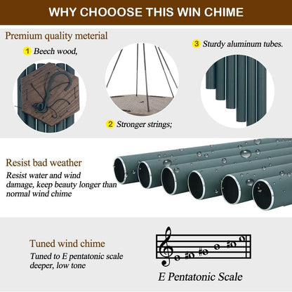 Sympathy Wind Chimes Outdoor Deep Tone,36Inch Melody Wind Chimes Large with 6 Heavy Tubes Tuned Bass Tone,Memorial Windchimes Personalized for Mother Father,Garden Decor Chime,Forest Green