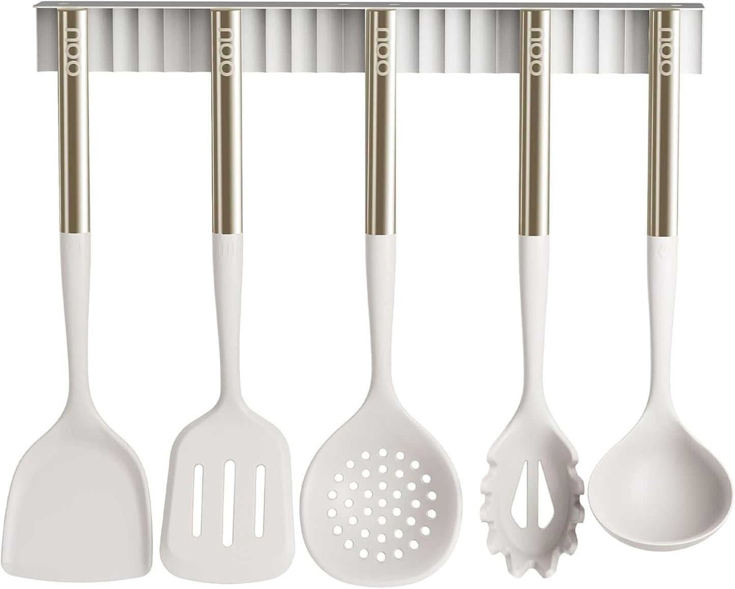 OOU Silicone Kitchen Cooking Utensils Set, 446°F Heat Resistant Kitchen Tool Set with Magnetic Wall Mounted Holder, 6 pcs Spatula Set with Stainless Steel Handle, Dishwasher Safe