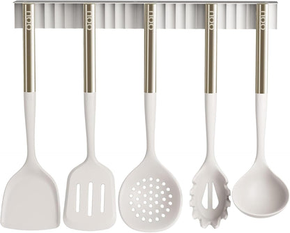 OOU Silicone Kitchen Cooking Utensils Set, 446°F Heat Resistant Kitchen Tool Set with Magnetic Wall Mounted Holder, 6 pcs Spatula Set with Stainless Steel Handle, Dishwasher Safe