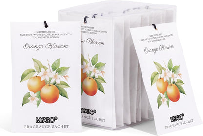 MYARO 12 Packs Orange Blossom Scented Sachets for Drawer and Closet, Long-Lasting Closet Sachet Bags Drawer deodorizers Fresh Scents, Home Fragrance for Lover