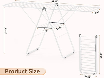 APEXCHASER Clothes Drying Rack, Foldable Drying Rack Clothing, Sturdy Metal Laundry Drying Rack, Height-Adjustable Gullwing, Easy to Fold, Space-Saving, for Indoor Outdoor, White