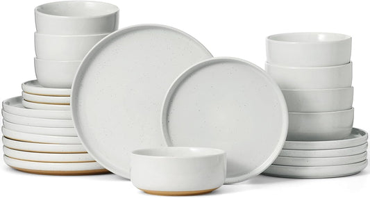 Famiware Milkyway Dinnerware Sets, 24 Piece Dish Set, Plates and Bowls Sets for 8, White