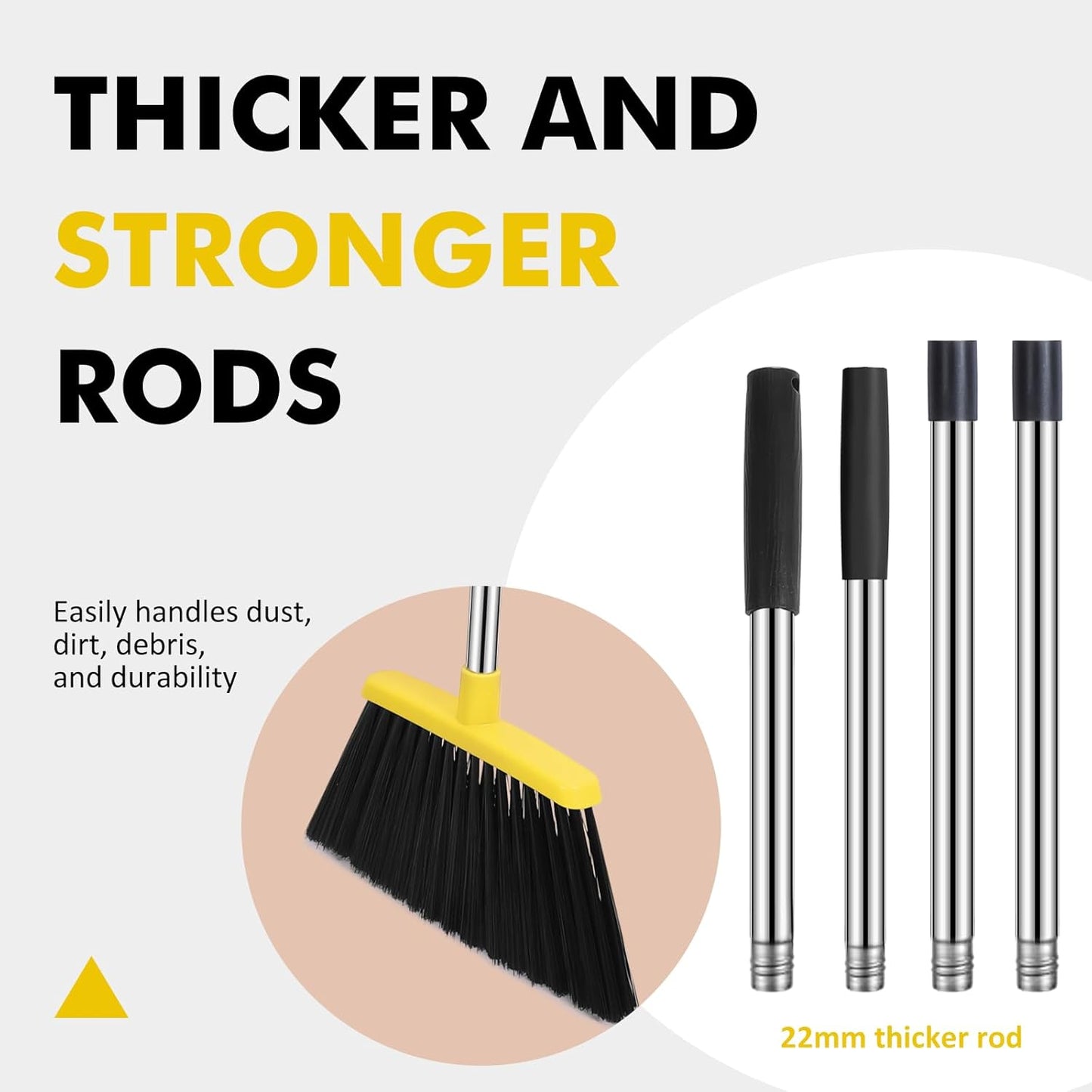 Heavy Duty Broom, 55 Inch Long Handle Outdoor Large Angle Brooms, Commercial Broom for Sweeping Indoor, for Home Garage Kitchen Office Courtyard Lobby Patio Lawn Concrete, Yellow