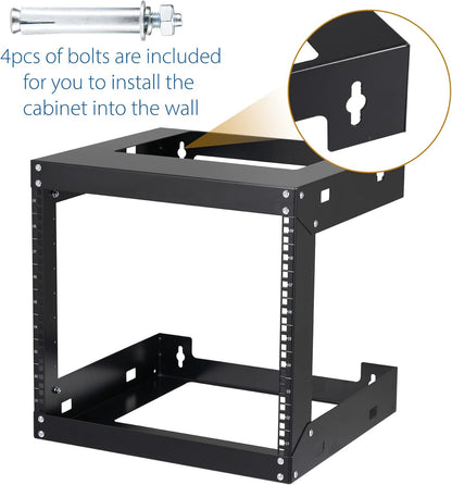 9U Wall Mount Rack Open Frame 19 Inch Server Equipment 2 Post Network Cabinet 18 inches Depth Black by Tedgetal
