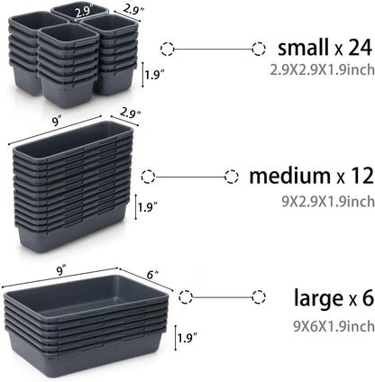 KeFanta 42 Pack Tool Box Organizer Tool Tray Dividers, Rolling Tool Chest Cart Cabinet Workbench Desk Drawer Organization and Storage for Hardware, Parts, Screws, Nuts, Small Tools Organization(Grey)