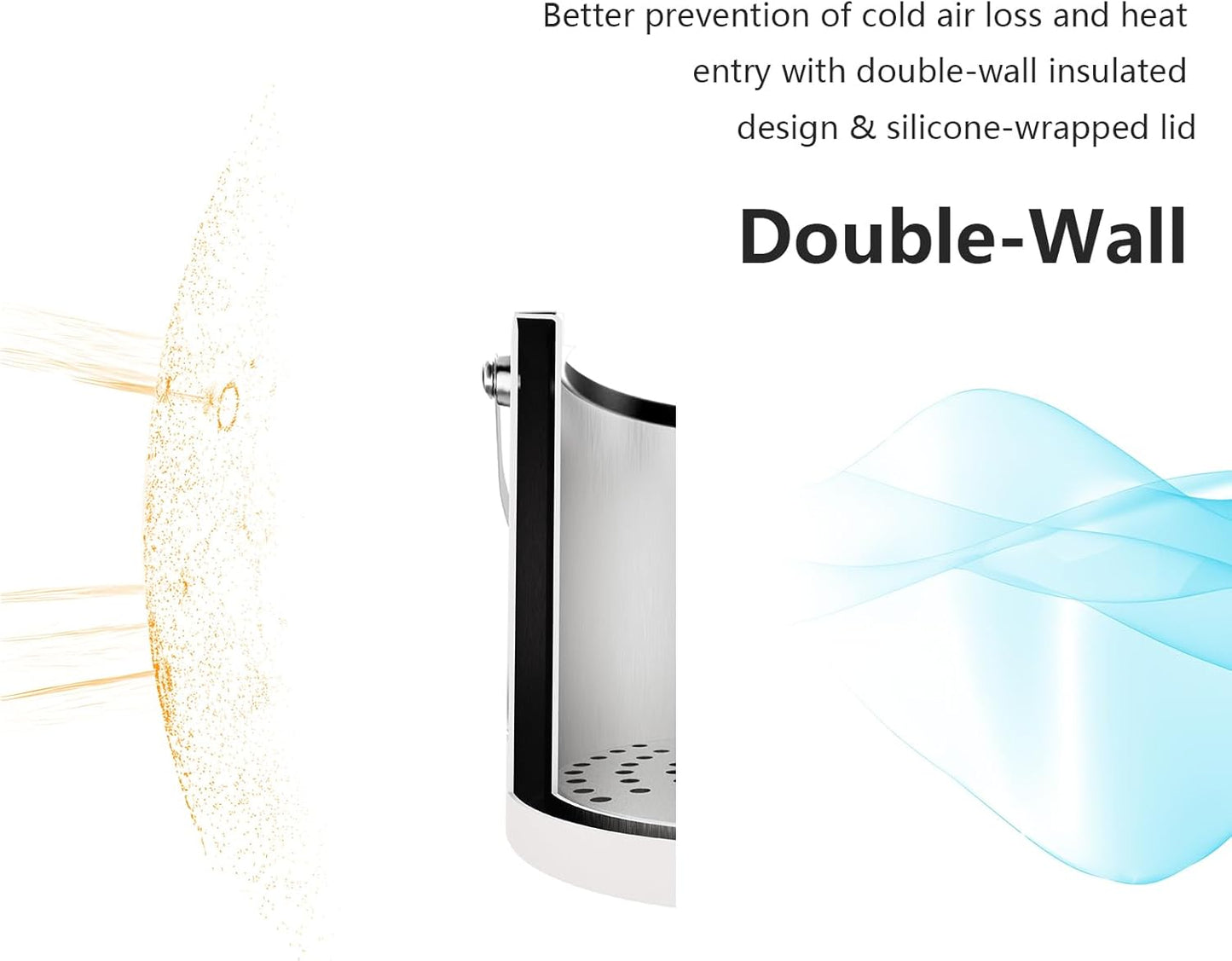 2L Ice Bucket with Silicone Lid, Scoop, Gold Tongs & Strainer, Stainless Steel Double Wall Insulated Ice Buckets for Parties & Cocktail Bar Outdoor Champagne Ice Container Bin, Black