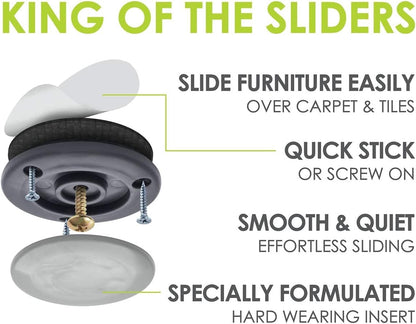 GorillaGlides CB503 2 Inch Furniture Sliders/Screw On Glide Floor Protectors (Set of 4 Glides) Large Furniture Feet Glides for Carpet and Hard Surface Sliding, Round