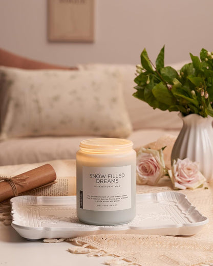 M&SENSE Snow Filled Dreams - Jasmine & Pine Large Scented Candles, 19.4oz 110 Hour Clean Non Toxic Long Lasting Candle Organic Natural Soy Wax Candle Gifts for Women Men