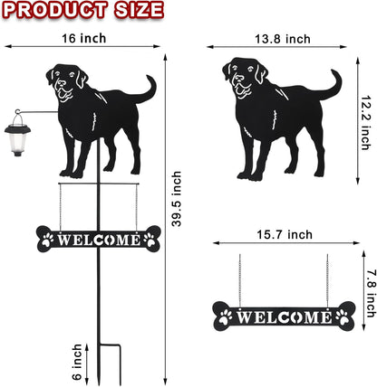 BAYN Solar Labrador Silhouette Dog Breed Welcome Sign with a Lantern Outdoor Decorative Garden Stakes for Yard, Lawn, Patio, Pathway