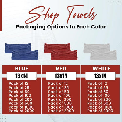 Shop Towels (Red, 1000-Pack) - Bulk Cleaning Towel in a Bag, Mechanic Cotton Wipes for Car Maintenance, Auto Mechanics & Garage, Wipe Grease & Oil, Machine Wash & Reusable