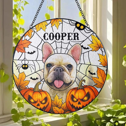 Personalized Halloween Dog Glass Window Hanging Ornament,Custom Pet Photo Ornament, Unique for Dog Lovers,Customized Pet Keepsake for Spooky Season, Fall Holiday Décor /4