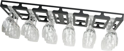 Wine Glass Holder - Hangers Under Shelf Cabinet Stemware Wine Glass Rack Glasses Storage Hanger Metal Hanging Organizer for Bar Kitchen 3 Rows 2 Packs Black