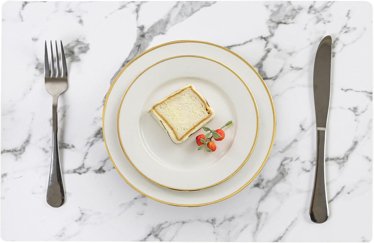 Romanstile Vinyl Placemats Set of 12-12 X 18 Inch - Heat Resistant Place Mats 100% Waterproof Oilproof Wipeable Reversible Faux Leather Table Mats for Kitchen/Dining/Party/Outdoor, Marble