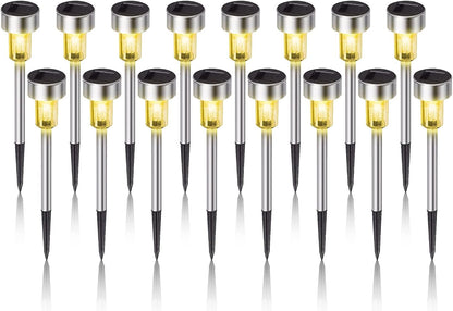 Solar Lights Outdoor Waterproof, Stainless Steel LED Landscape Lighting, Solar Garden Lights Solar Powered, Outdoor Solar Lights for Yard, Pathway, Walkway, Patio, Lawn - 16 Pack (Warm White)