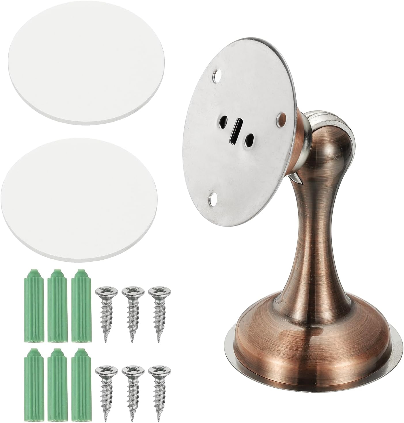 uxcell Magnetic Door Stopper, Stainless Steel Heavy Duty Door Holder, No Drilling Doors Knob Wall Protector with Self-AdhesiveTapes and Screws for Home Wall Floor Mounting, Red Bronze