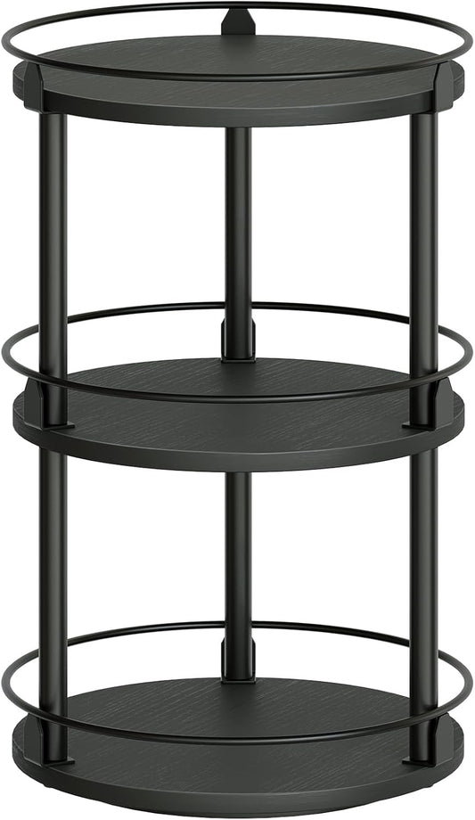 3-Tier Lazy Susan Organizer, Rotating Spice Rack, Spinning Organizer, Industrial Turntable Spice Rack Organizer for Cabinet, Kitchen Countertop, Pantry, Black SR23BK