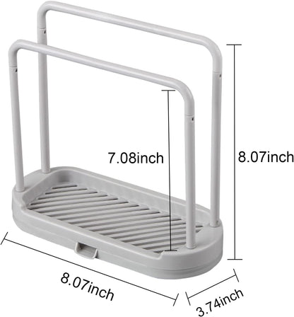 Kitchen Sponge Holder Dishcloth Hanger, Kitchen Sink Rack Tray Organizer Stand for Sponge, Dish Cloth, Rag, Brush, Scrubber Storage and Organization (Grey)