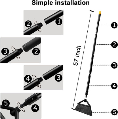 4PCS Heavy Duty Angle Broom, Long Pole Brooms for Indoor, Outdoor Sweeping, Kitchen to Courtyard, Black